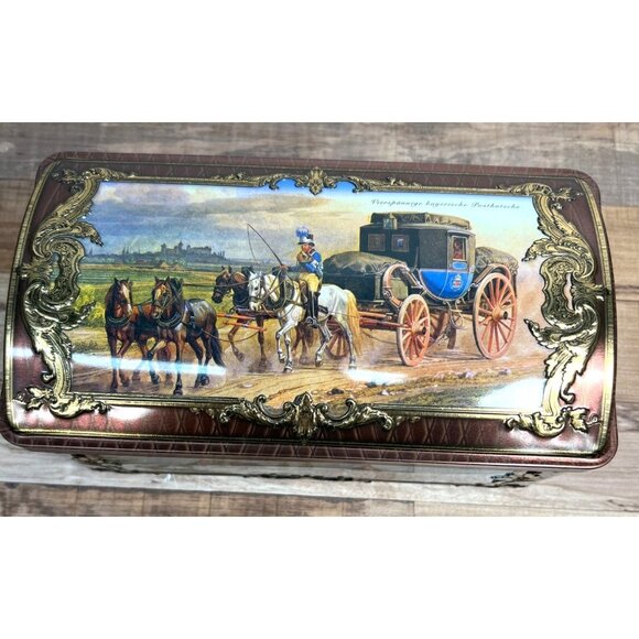 Vintage Lebkuchen-Schmidt Tin Box With Bavarian Scenic Design & Embossed Gold De - Picture 3 of 7